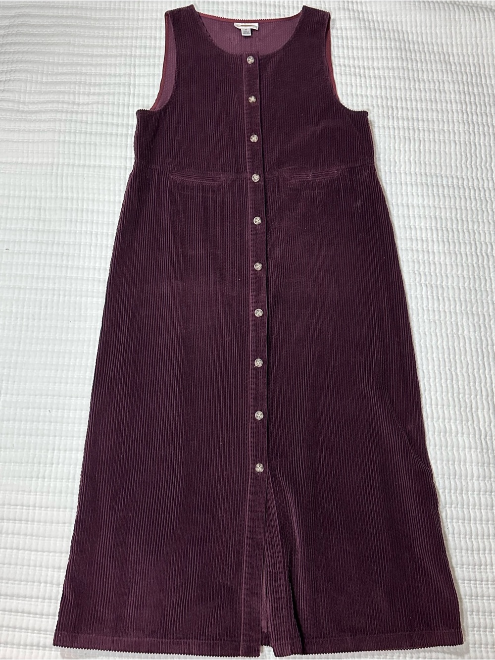 Vintage 90s Talbots Burgundy Corduroy Jumper Dress Button Front Academia Size 10